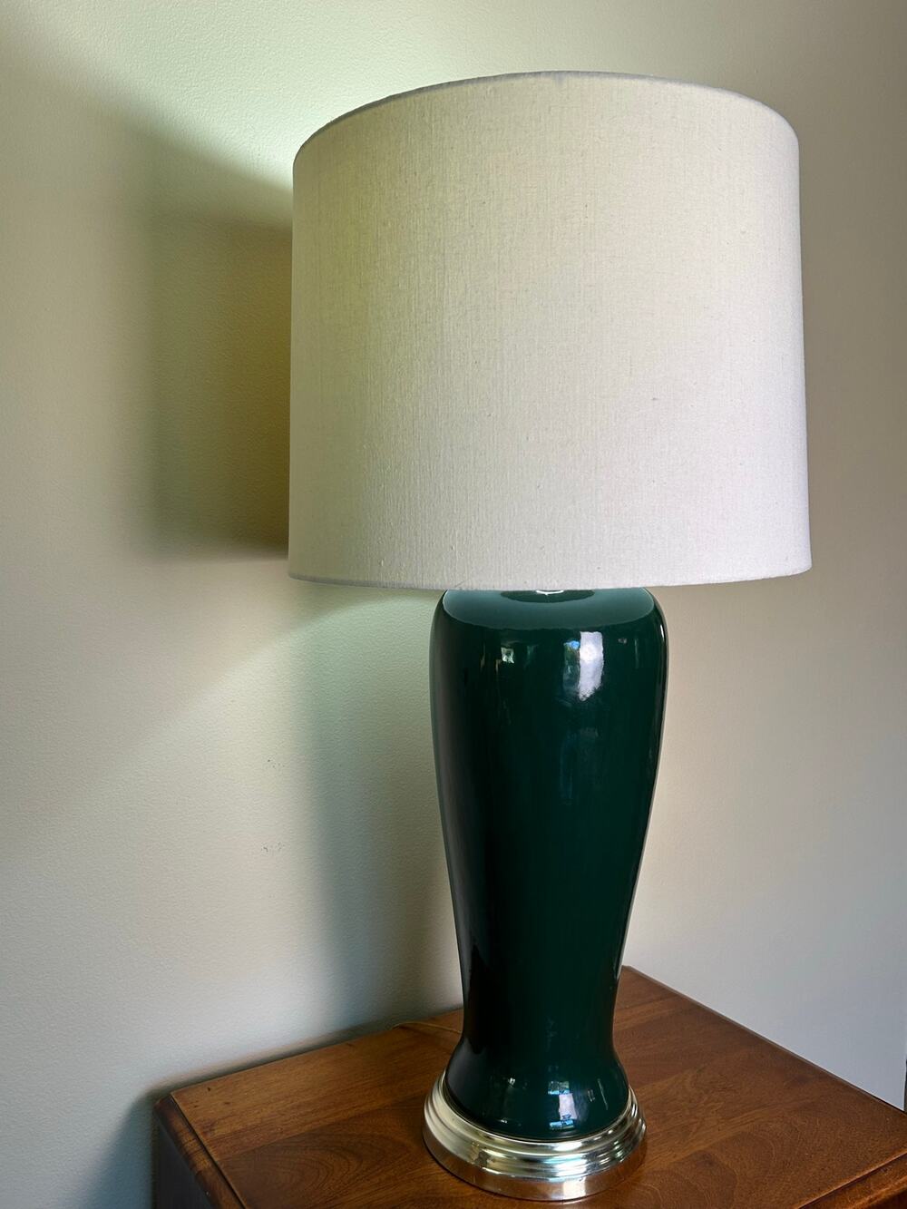 Vintage Emerald Green Ceramic Table Lamp, Large Glossy Green Lamp, MCM